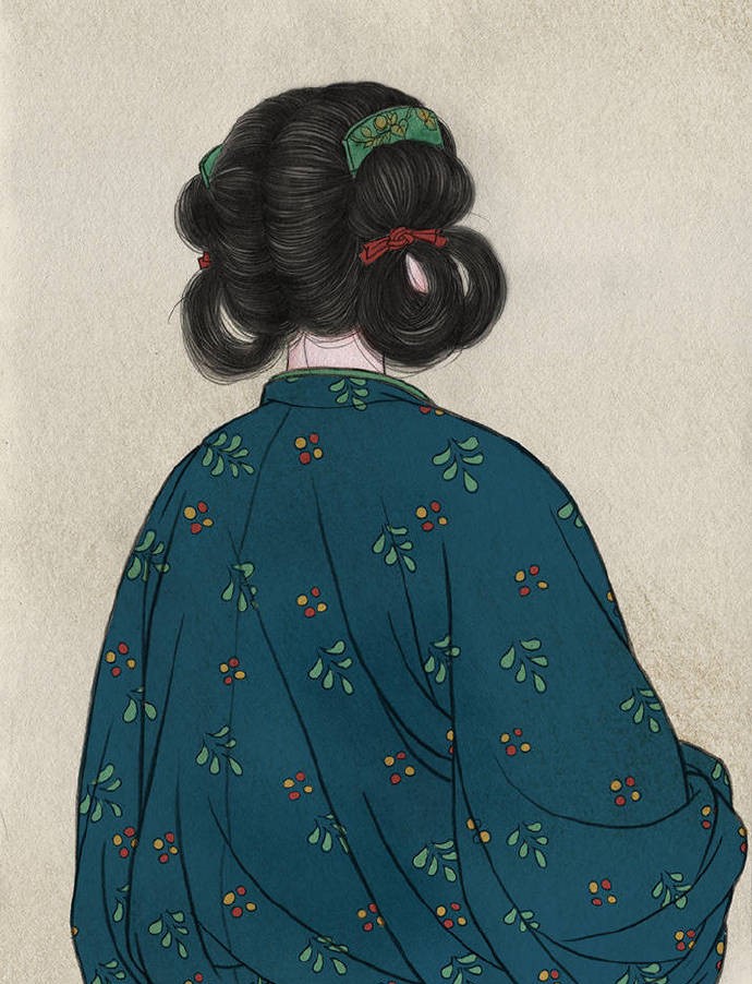 一組古風(fēng)人物背影插畫，古風(fēng)水彩玲瓏背影