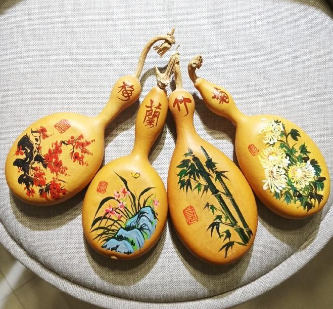 手繪梅蘭菊竹葫蘆，彩繪葫蘆驚艷眾人