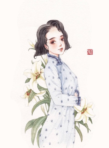 清新水彩旗袍女子插畫，唯美的古風(fēng)插畫圖集