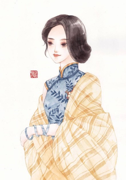 清新水彩旗袍女子插畫，唯美的古風(fēng)插畫圖集