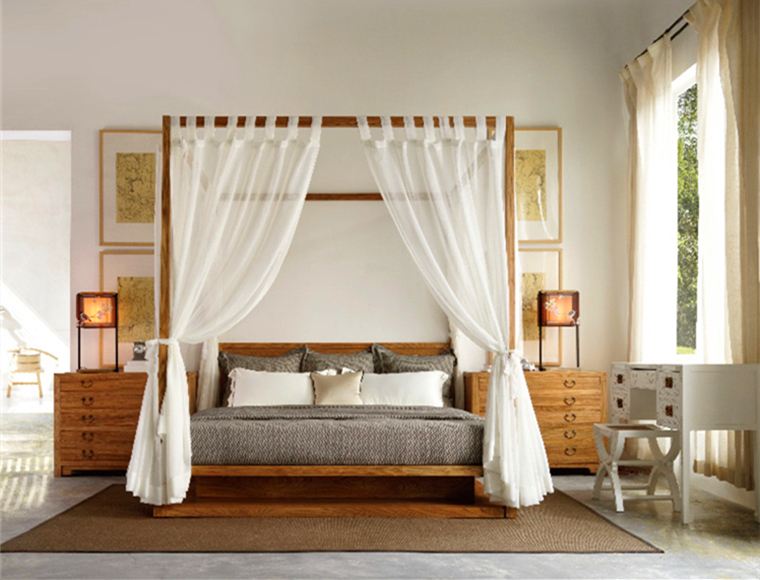 中式簡約風(fēng)木制架子雙人床