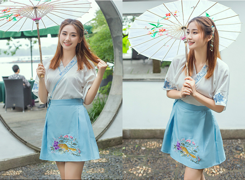 漢元素交領(lǐng)傳統(tǒng)刺繡夏套裝