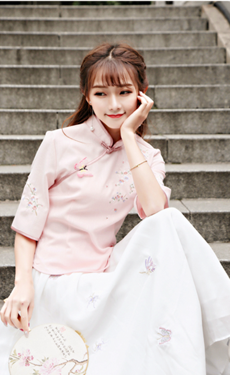 改良唐裝漢元素繡花盤扣套裝