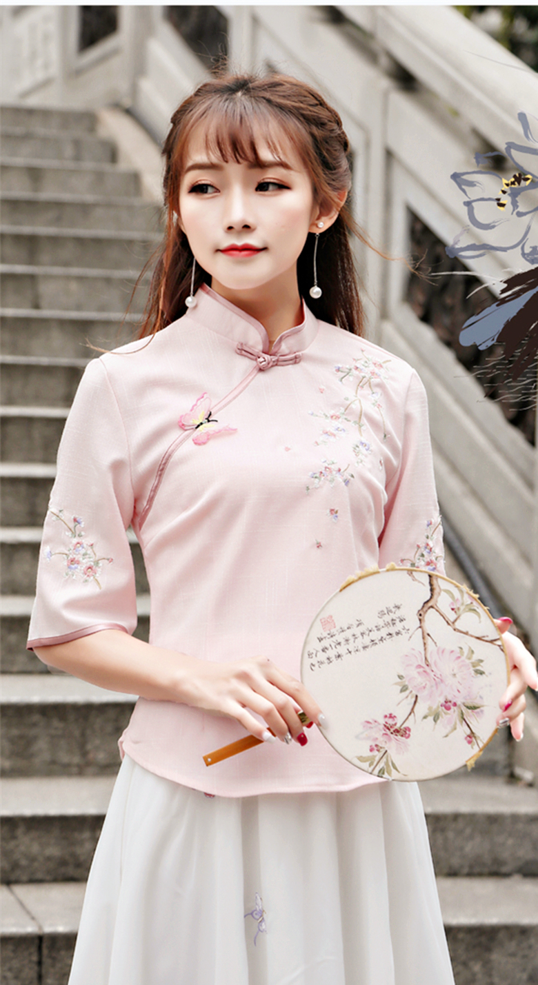 改良唐裝漢元素繡花盤扣套裝