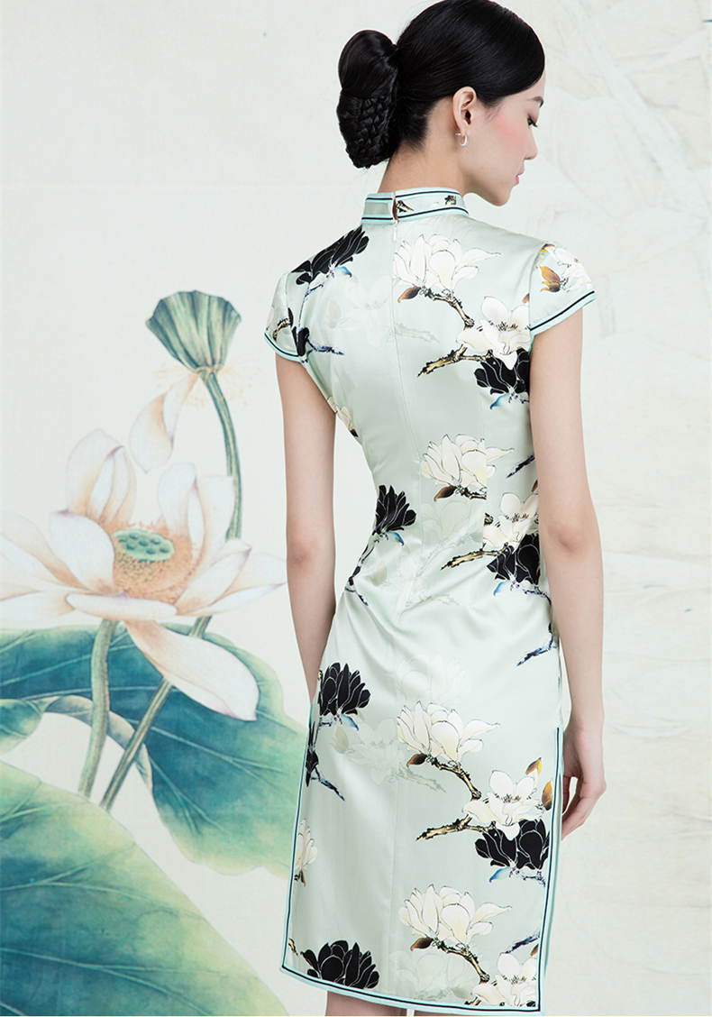 家佳樂文學蠶絲復古玉蘭花旗袍春夏款