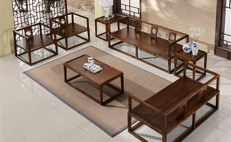 仿古禪意簡約實(shí)木沙發(fā)組合