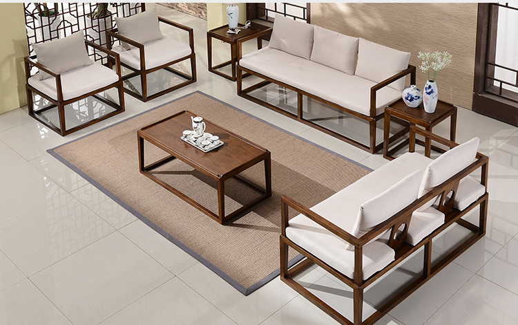 仿古禪意簡約實(shí)木沙發(fā)組合