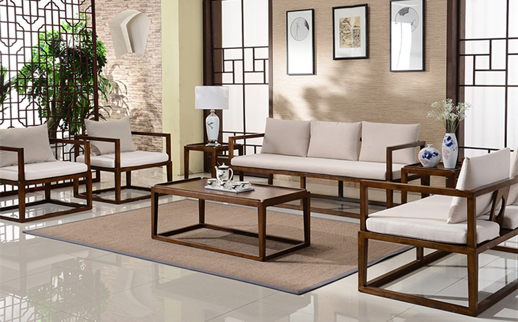 仿古禪意簡約實(shí)木沙發(fā)組合