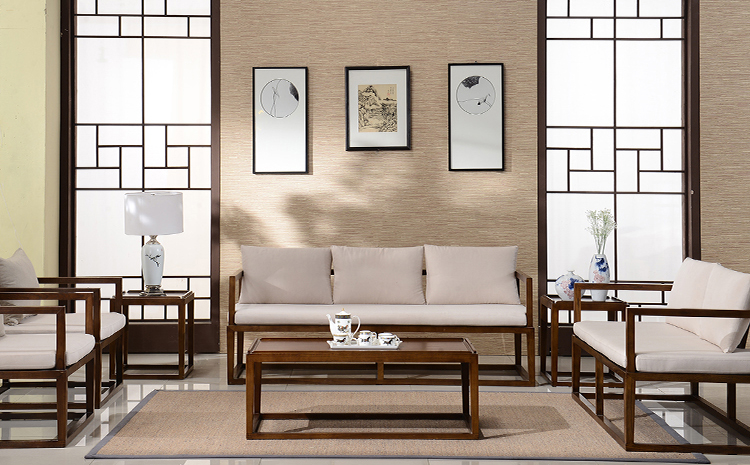 仿古禪意簡約實(shí)木沙發(fā)組合