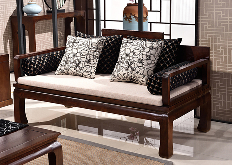 新中式仿古實木羅漢床布藝沙發(fā)組合