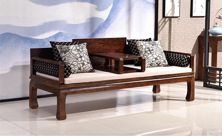 新中式仿古實木羅漢床布藝沙發(fā)組合