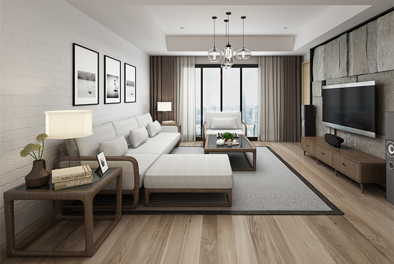 新中式簡約布藝實木沙發(fā)組合