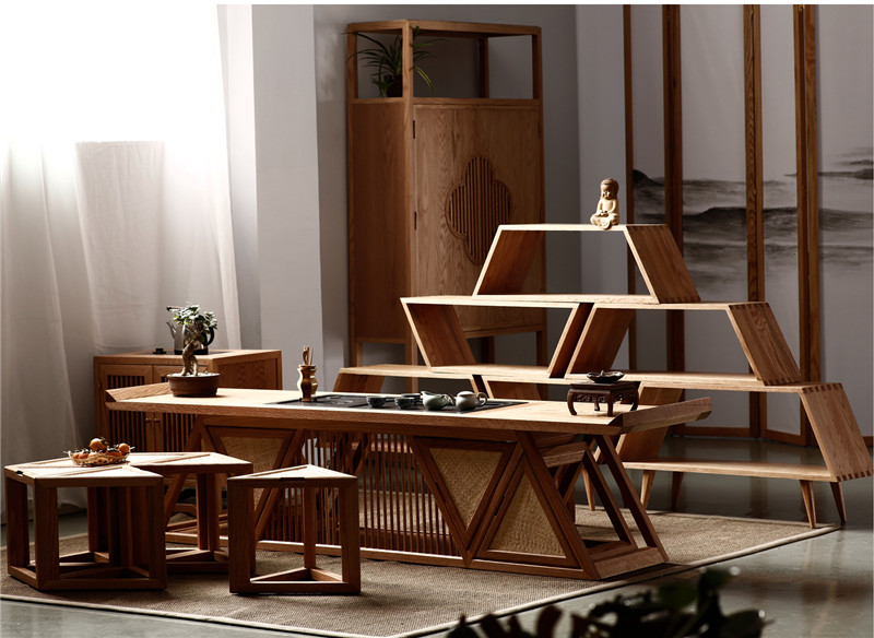 新中式藤席面功夫茶臺(tái)禪意椅組合