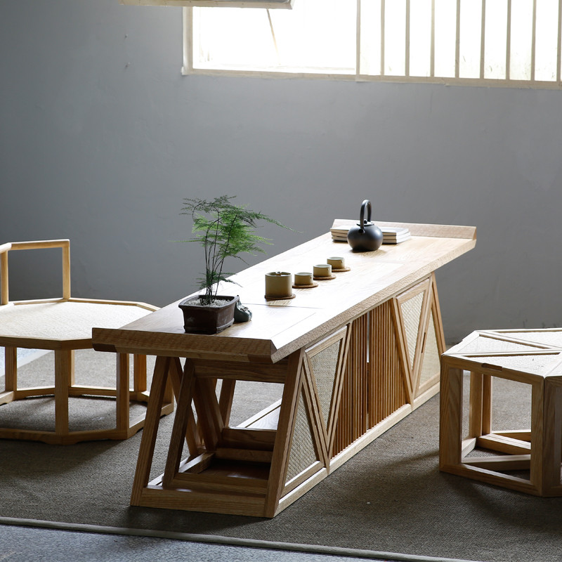 新中式藤席面功夫茶臺(tái)禪意椅組合