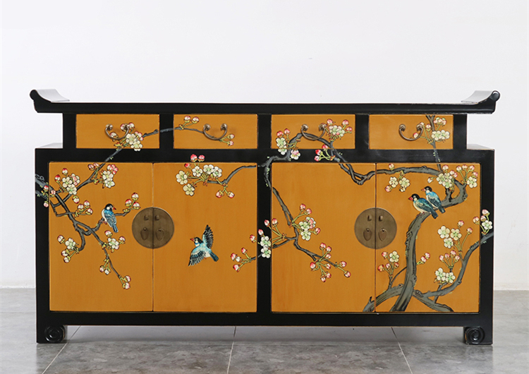 新中式家具實木手繪翹頭玄關(guān)柜