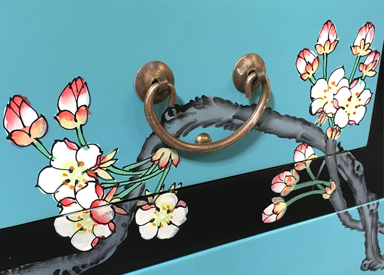 新中式家具實木手繪翹頭玄關(guān)柜