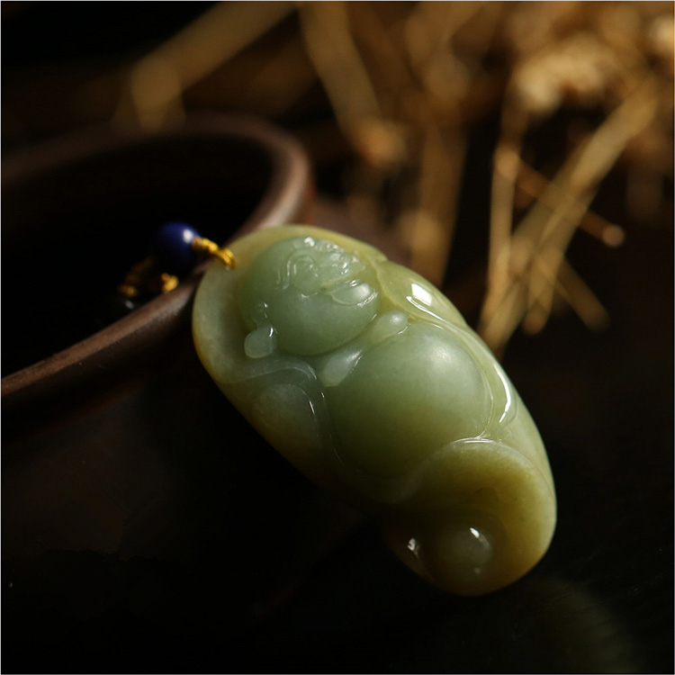 黃綠雙色翡翠吊墜彌勒佛項(xiàng)墜