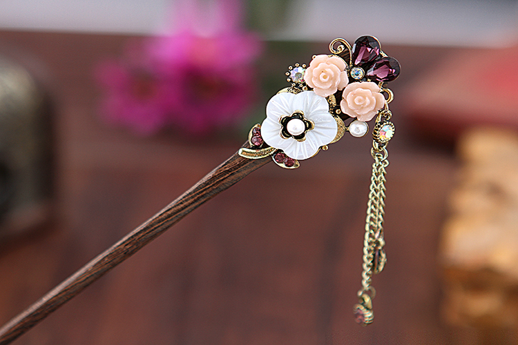 復古家佳樂文學步搖木簪流蘇發(fā)簪