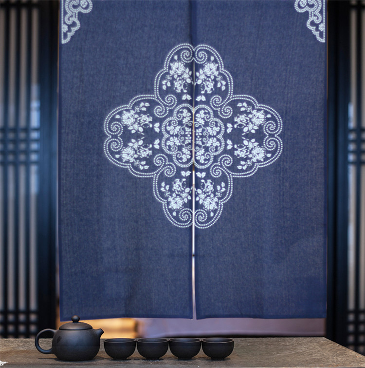 家佳樂(lè)文學(xué)中式棉麻藍(lán)印花布藝門簾掛簾隔斷