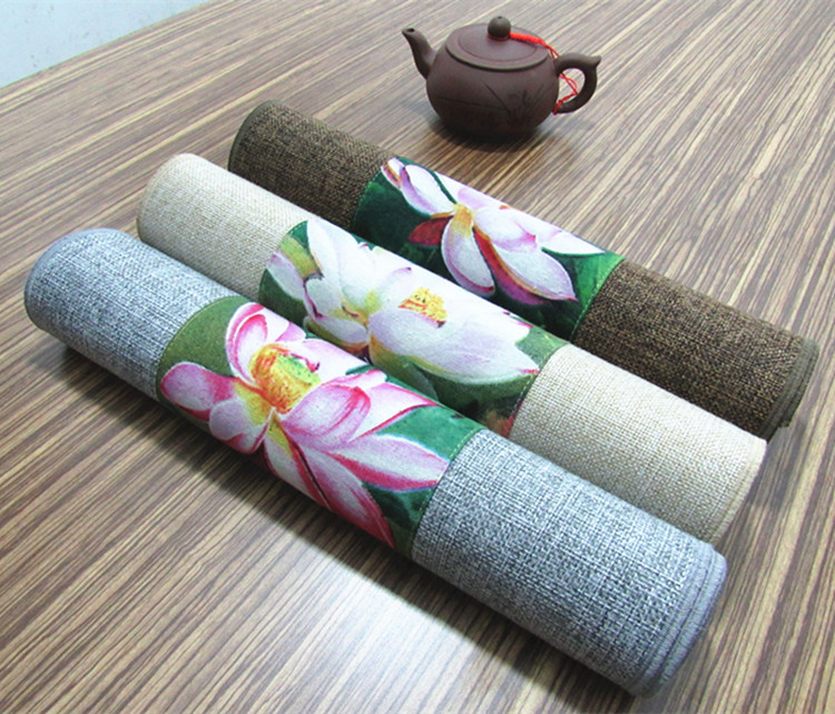 家佳樂文學(xué)復(fù)古棉麻布藝禪意荷花桌旗茶巾