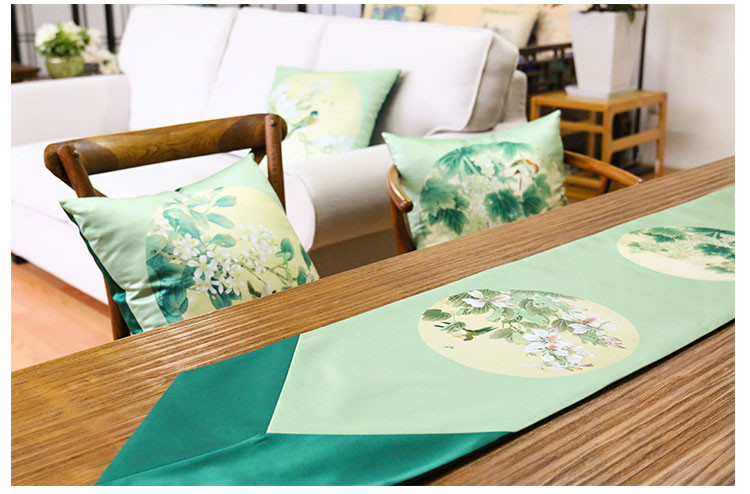 現(xiàn)代中式花鳥桌旗明清古典家佳樂文學(xué)緞面印花布藝