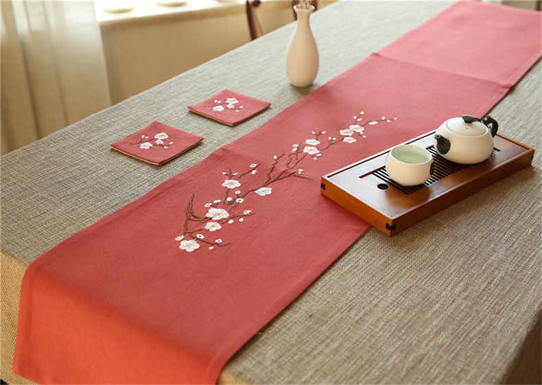 家佳樂文學(xué)刺繡花桌旗梅花茶席布藝禪意