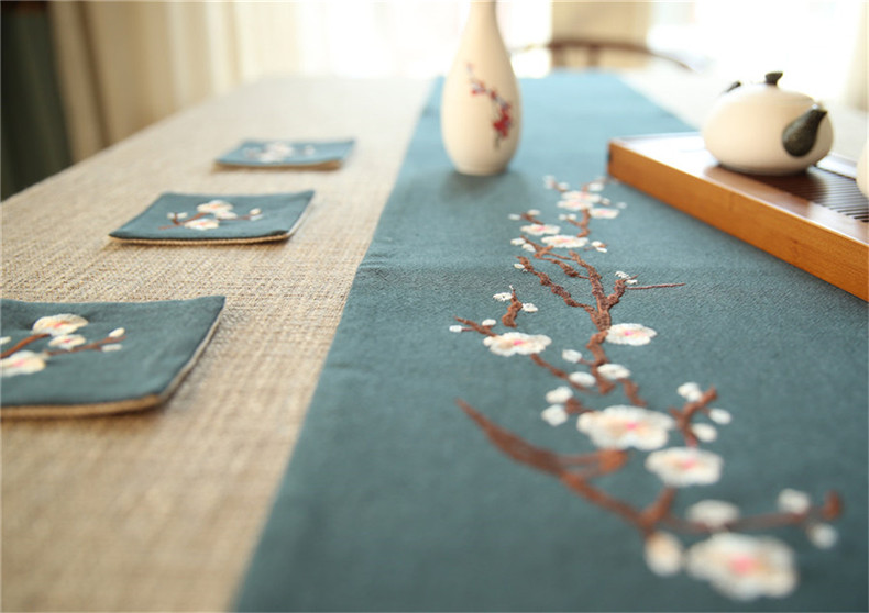 家佳樂文學(xué)刺繡花桌旗梅花茶席布藝禪意