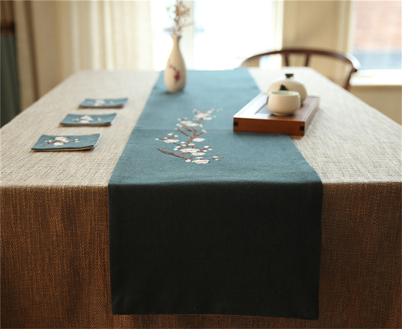 家佳樂文學(xué)刺繡花桌旗梅花茶席布藝禪意
