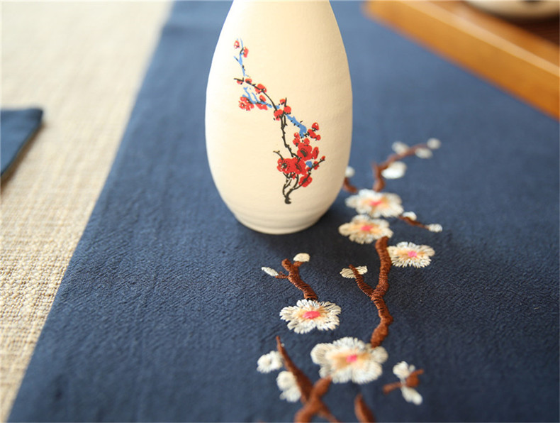 家佳樂文學刺繡花桌旗梅花茶席布藝禪意