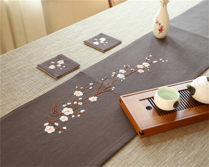 家佳樂文學刺繡花桌旗梅花茶席布藝禪意