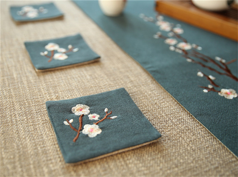 家佳樂文學(xué)刺繡花桌旗梅花茶席布藝禪意