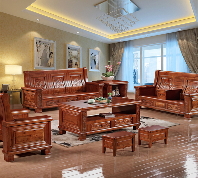 現(xiàn)代中式客廳實木沙發(fā)組合香樟木沙發(fā)