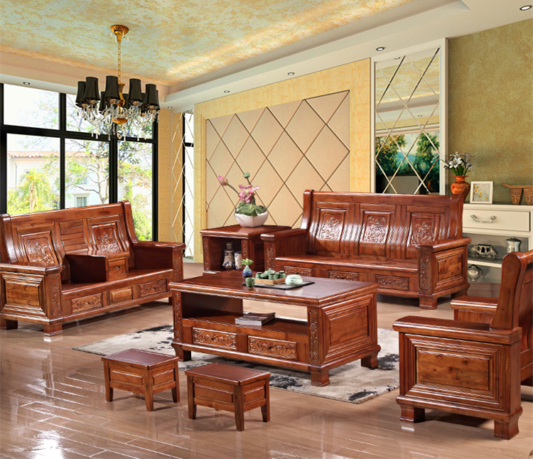 現(xiàn)代中式客廳實木沙發(fā)組合香樟木沙發(fā)