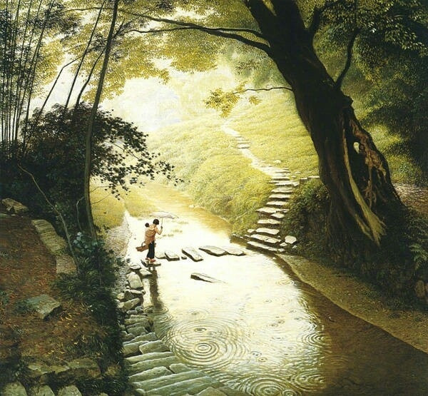 家佳樂(lè)文學(xué)山水村莊油畫(huà)插畫(huà)