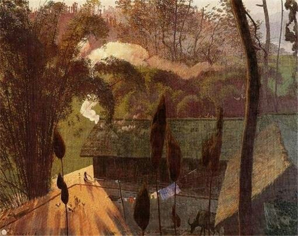 家佳樂(lè)文學(xué)山水村莊油畫(huà)插畫(huà)