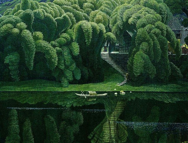 家佳樂(lè)文學(xué)山水村莊油畫(huà)插畫(huà)