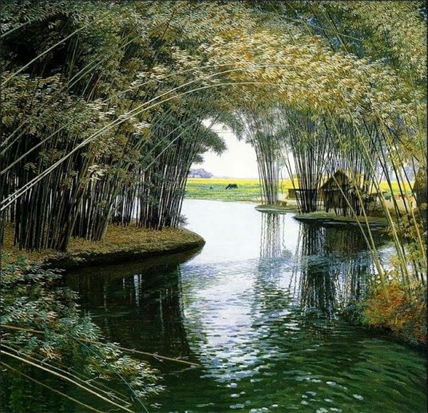 家佳樂(lè)文學(xué)山水村莊油畫(huà)插畫(huà)