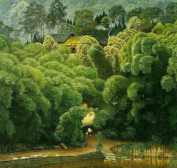 家佳樂文學(xué)山水村莊油畫插畫
