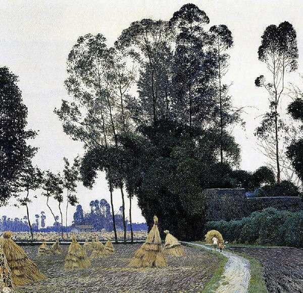 家佳樂文學(xué)山水村莊油畫插畫