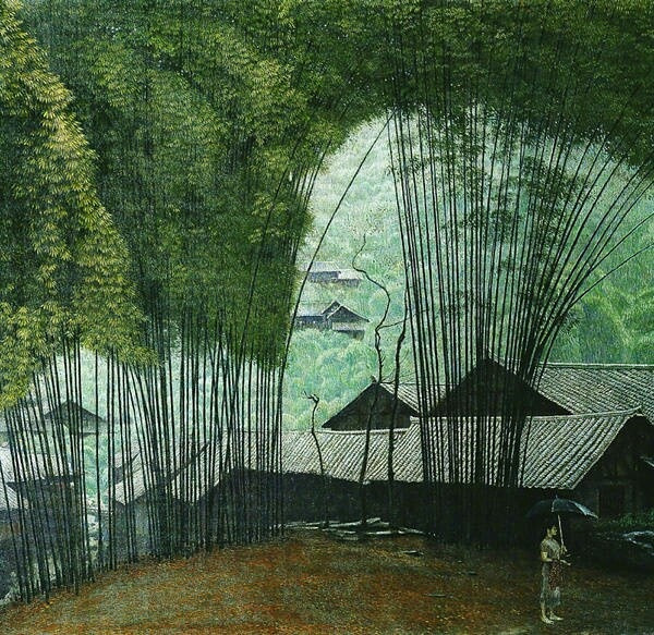 家佳樂文學(xué)山水村莊油畫插畫