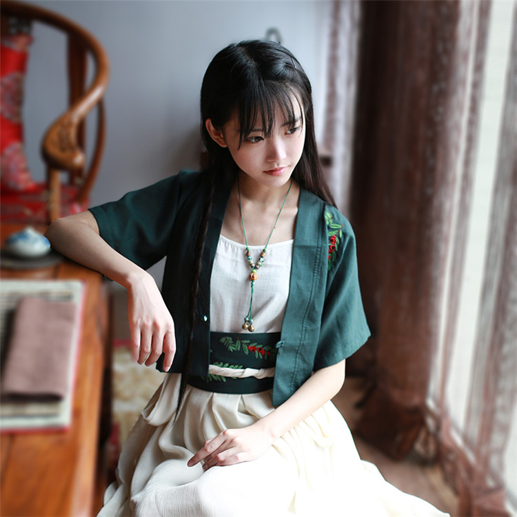 家佳樂(lè)文學(xué)繡花日常漢元素對(duì)襟短款上襦