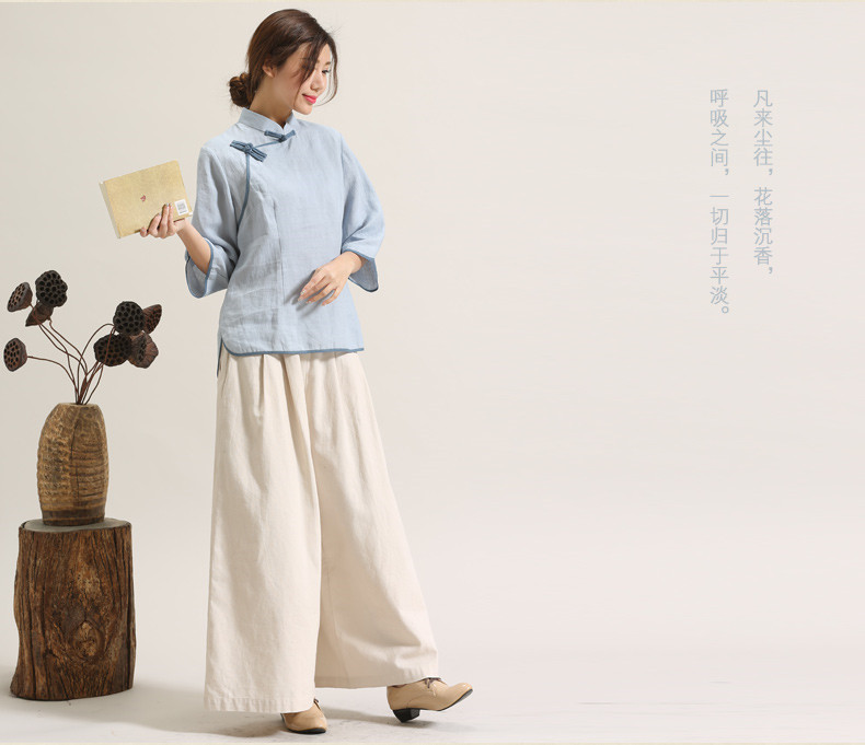 唐裝女夏盤扣禪意裝中式茶服