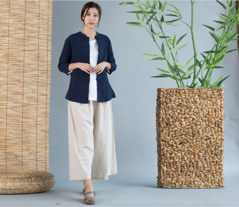 家佳樂文學唐裝女外套七分袖中式茶服