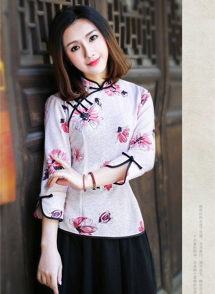 春秋裝中式唐裝女印花長袖