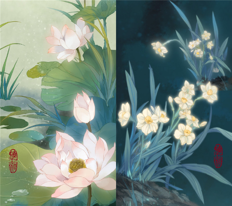 古風圖片曉泊繪畫的花簽