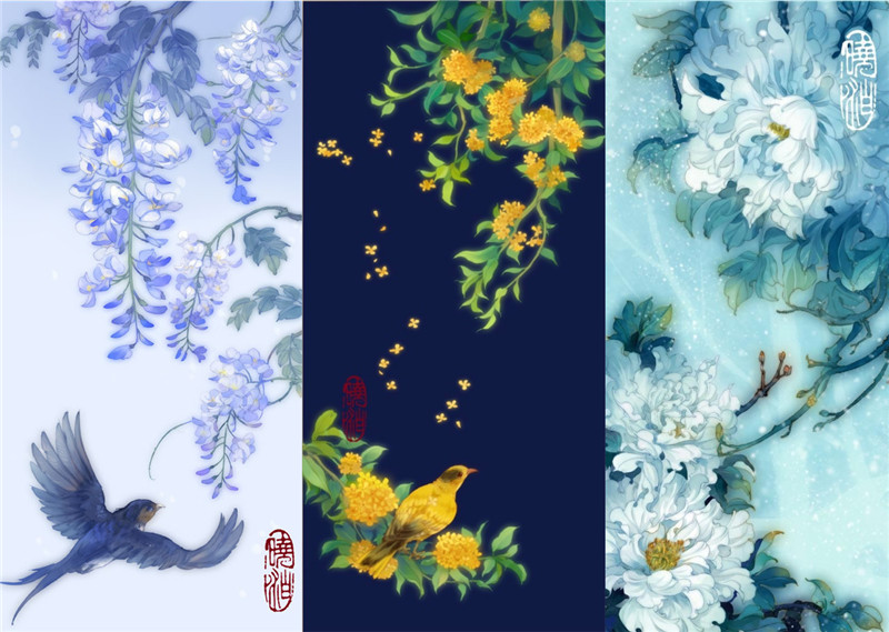 古風圖片曉泊繪畫的花簽