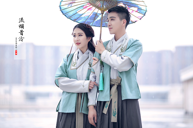 情侶漢服刺繡半臂交領襦裙