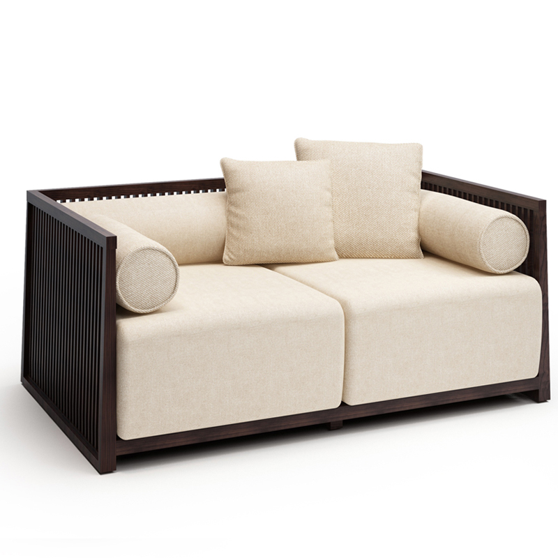 中式實木沙發(fā)組合，簡約現(xiàn)代客廳布藝沙發(fā)