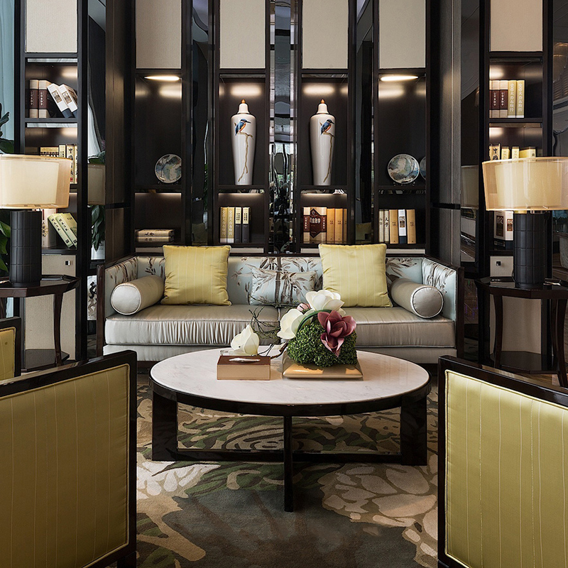 沙發(fā)組合客廳布藝三人沙發(fā)，新中式實(shí)木