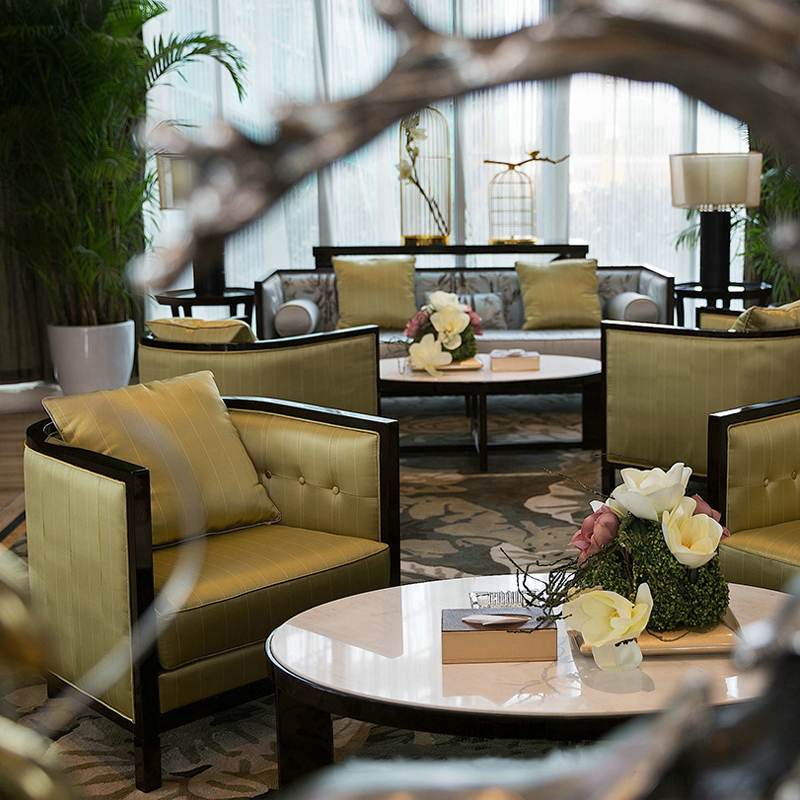 沙發(fā)組合客廳布藝三人沙發(fā)，新中式實(shí)木